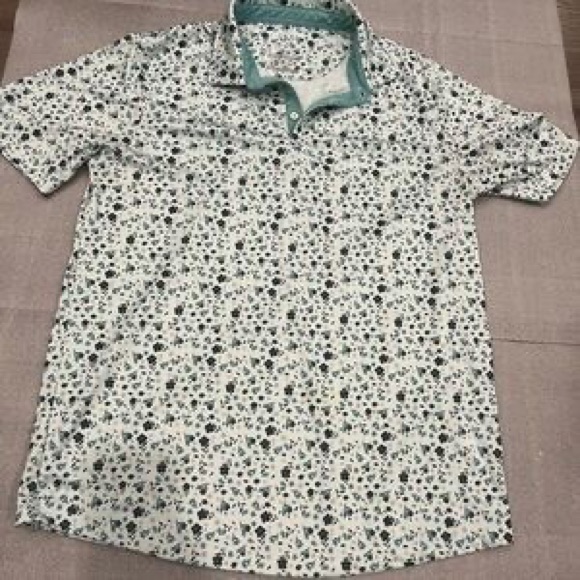 Men's Short-Sleeve Printed Polo Shirt - White With Green Trim